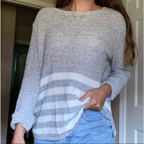 COTTON ON Jeff's Crewneck Lightweight Knit Sweater Grey White Striped M - Picture 1 of 7